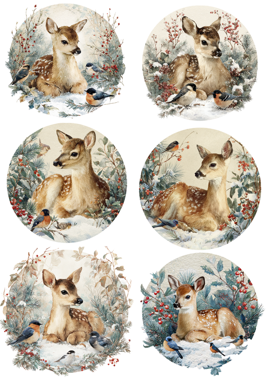 Sticker Sheet / Greeting Card – Young Deer In Circles Collage Cat. No. 5222