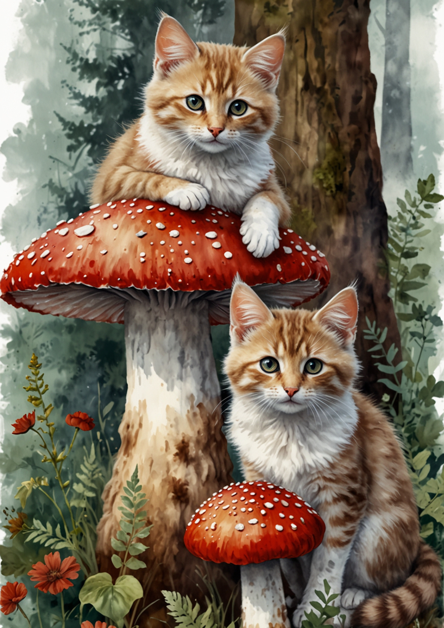 Sticker Sheet / Greeting Card – Cats And Toadstool Full Cat. No. 5226