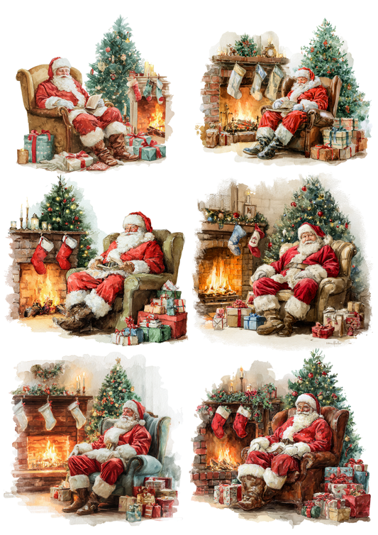 Sticker Sheet / Greeting Card – Santa Claus By The Fireplace Collage Cat. No. 5240