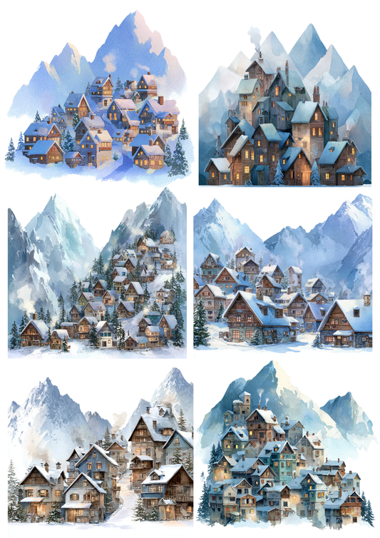 Sticker Sheet / Greeting Card – Mountain Village Collage Cat. No. 5242
