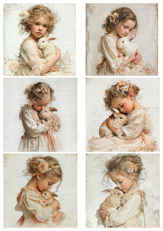 Sticker Sheet / Greeting Card – Girl With Bunny Collage Cat. No. 5249