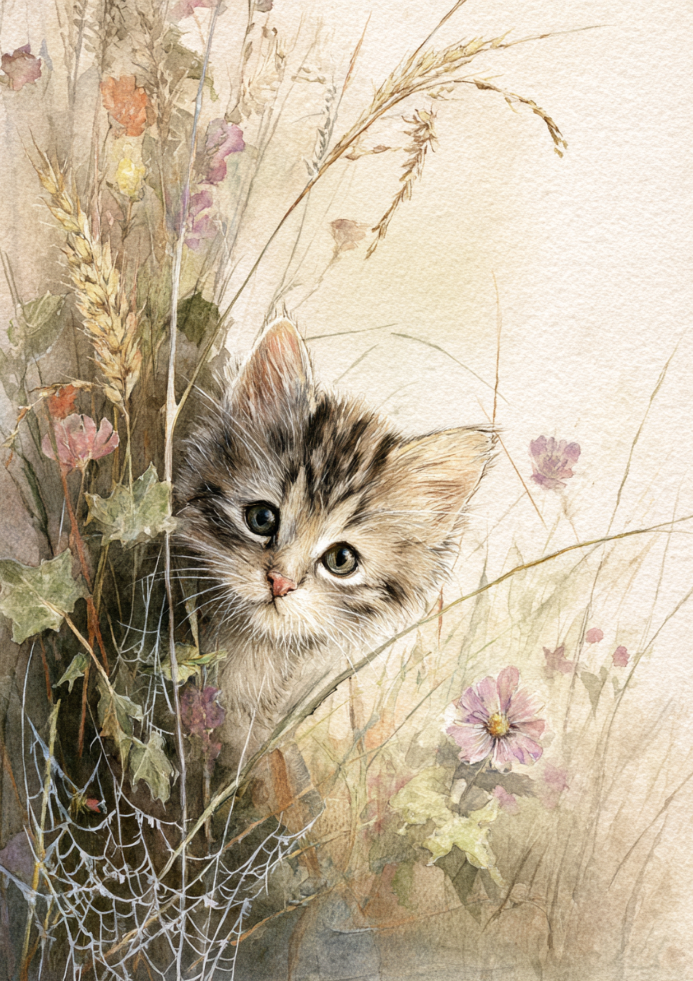 Sticker Sheet / Greeting Card – Little Kitten On A Wild Meadow Full Cat. No. 5252