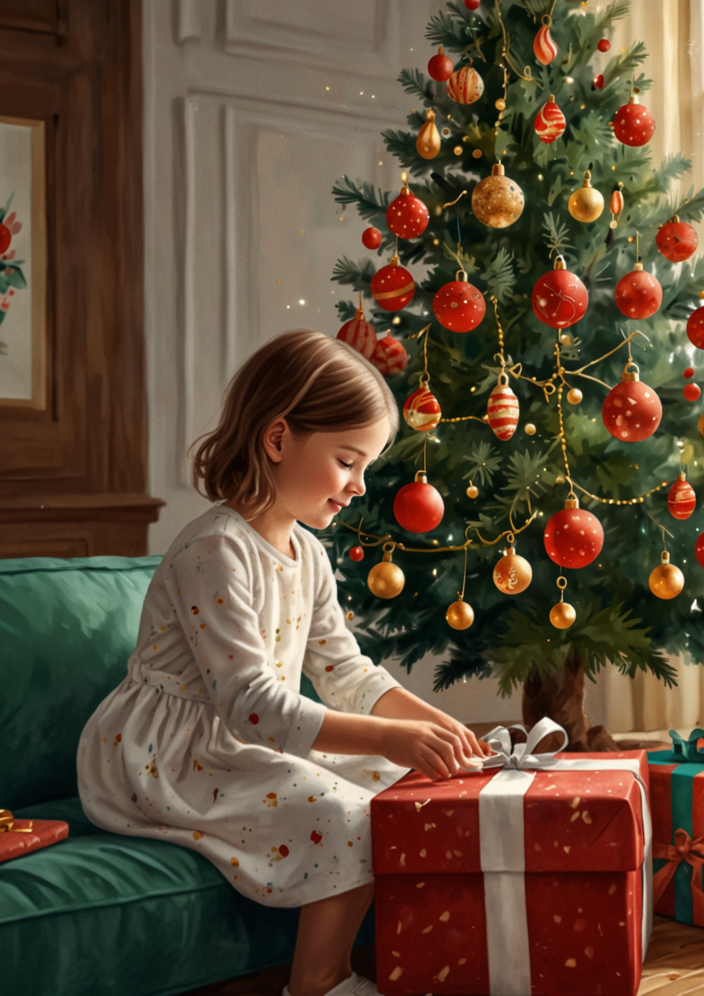 Sticker Sheet / Greeting Card – Girl By The Christmas Tree Full Cat. No. 5257