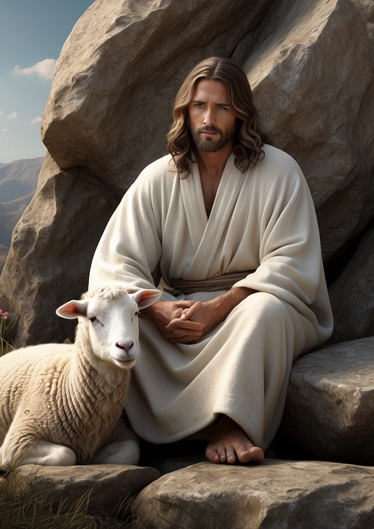 Sticker Sheet / Greeting Card – Jesus With Lamb Full Cat. No. 5265