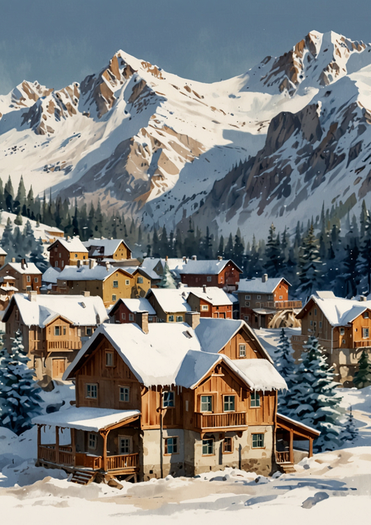Sticker Sheet / Greeting Card – Winter Mountain Village Full Cat. No. 5267