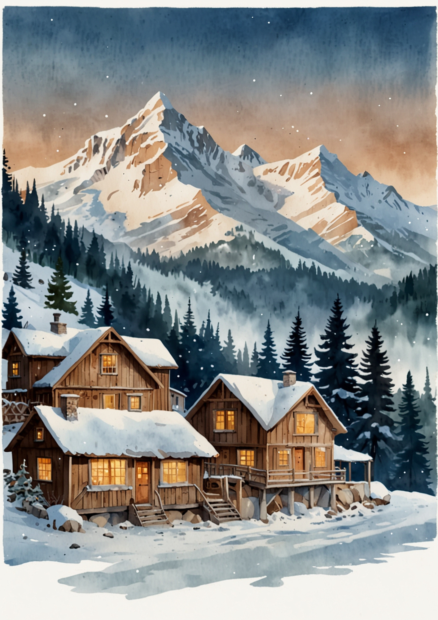 Sticker Sheet / Greeting Card – Winter Mountain Village Full Cat. No. 5268