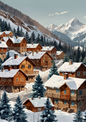 Sticker Sheet / Greeting Card – Winter Mountain Village Full Cat. No. 5269