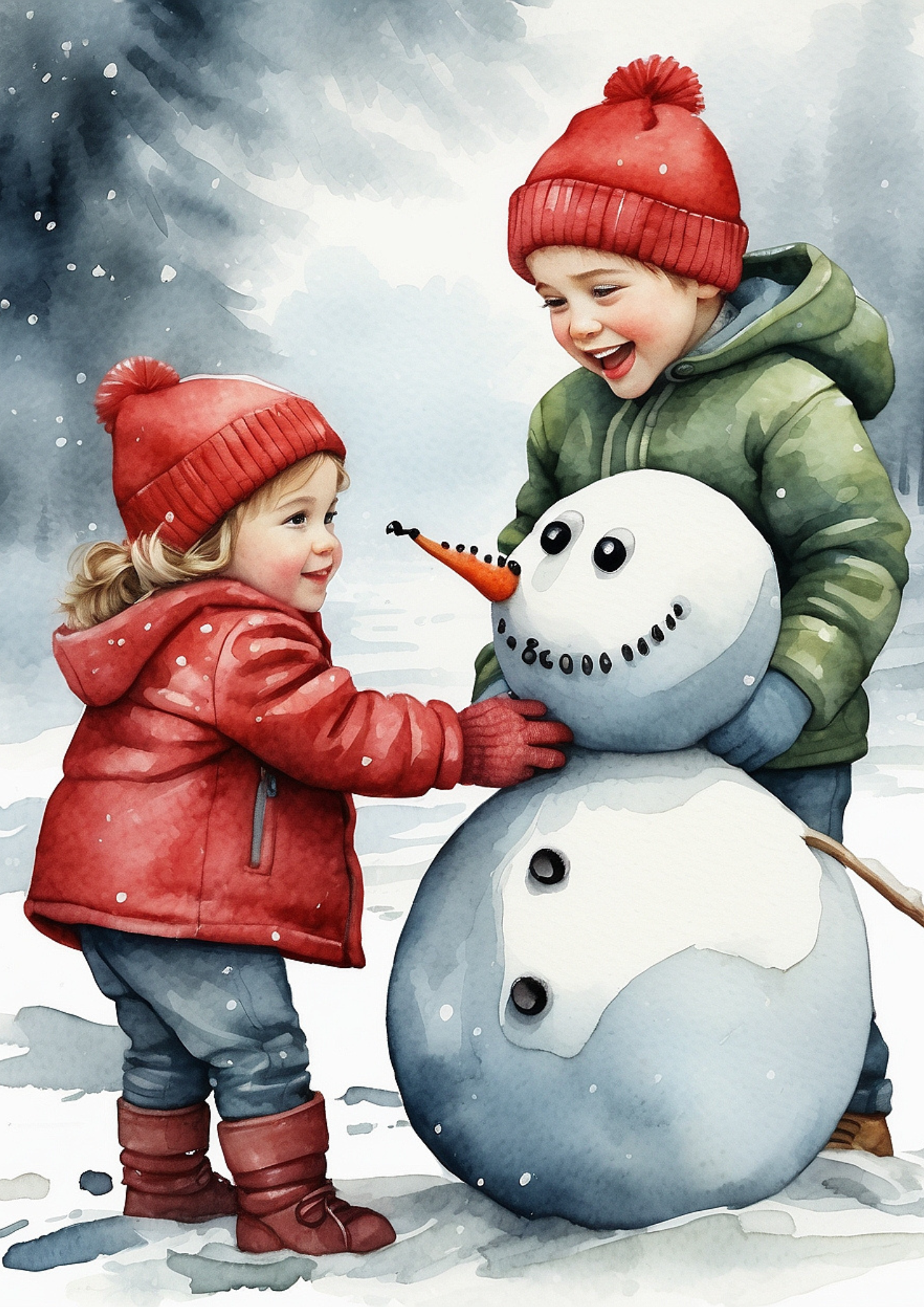Sticker Sheet / Greeting Card – Kids Make Snowman Full Cat. No. 5271