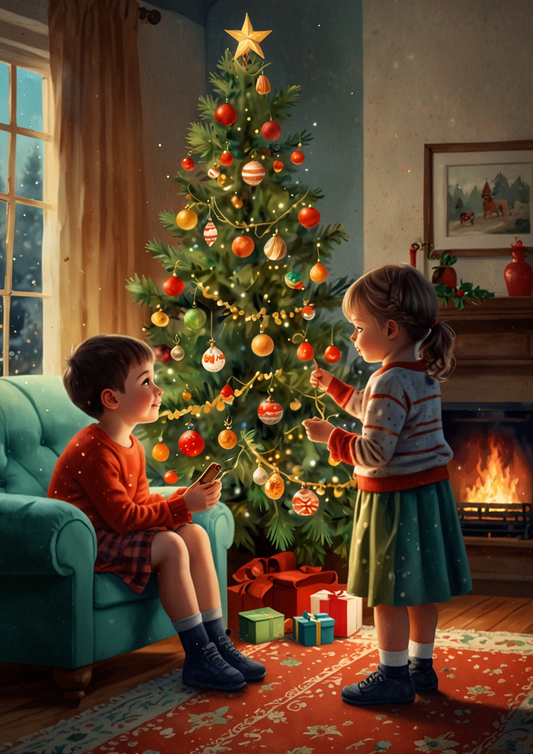 Sticker Sheet / Greeting Card – Children at the Christmas Tree Journaling Background Full Cat. No. 5278