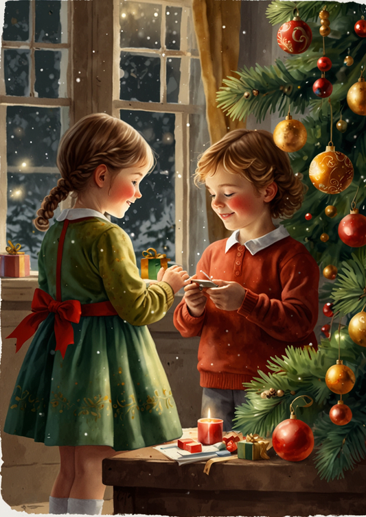 Sticker Sheet / Greeting Card – Children at the Christmas Tree Journaling Background Full Cat. No. 5279