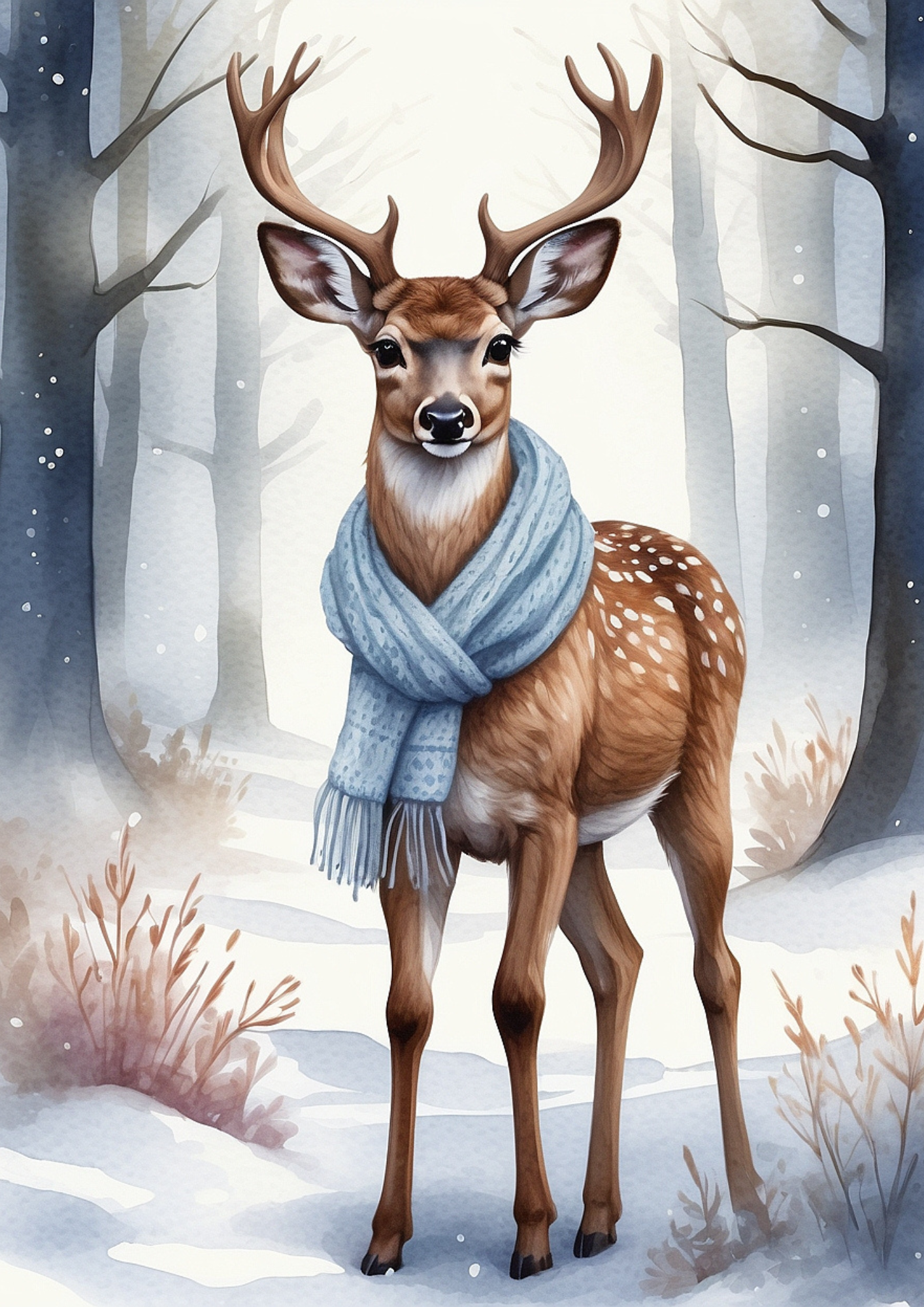 Sticker Sheet / Greeting Card – Decoupage Deer in a Scarf Background for Journaling Full Cat. No. 5288