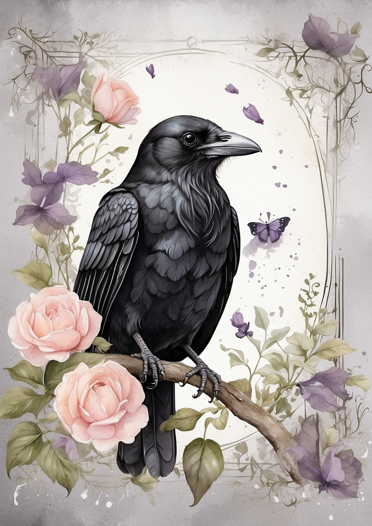 Sticker Sheet / Greeting Card – Raven and Roses Background for Journaling Full Cat. No. 5297