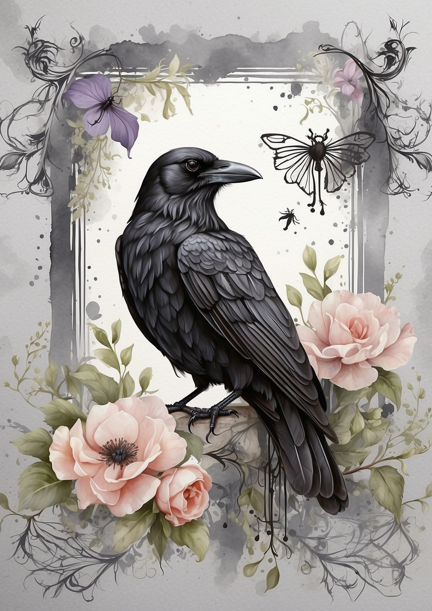 Sticker Sheet / Greeting Card – Raven and Roses Background for Journaling Full Cat. No. 5298