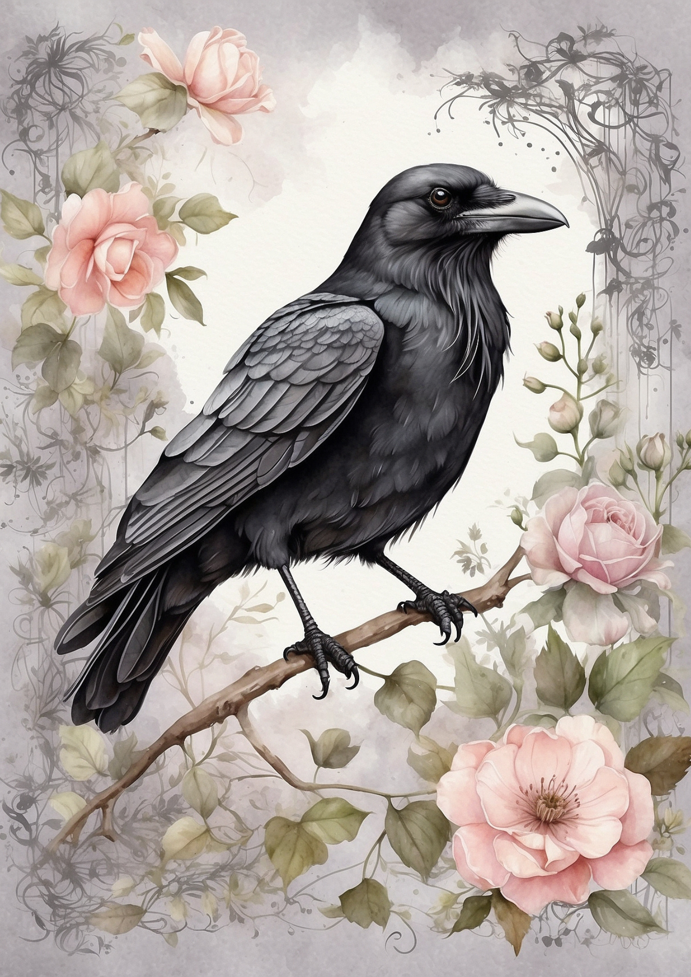 Sticker Sheet / Greeting Card – Raven and Roses Background for Journaling Full Cat. No. 5300