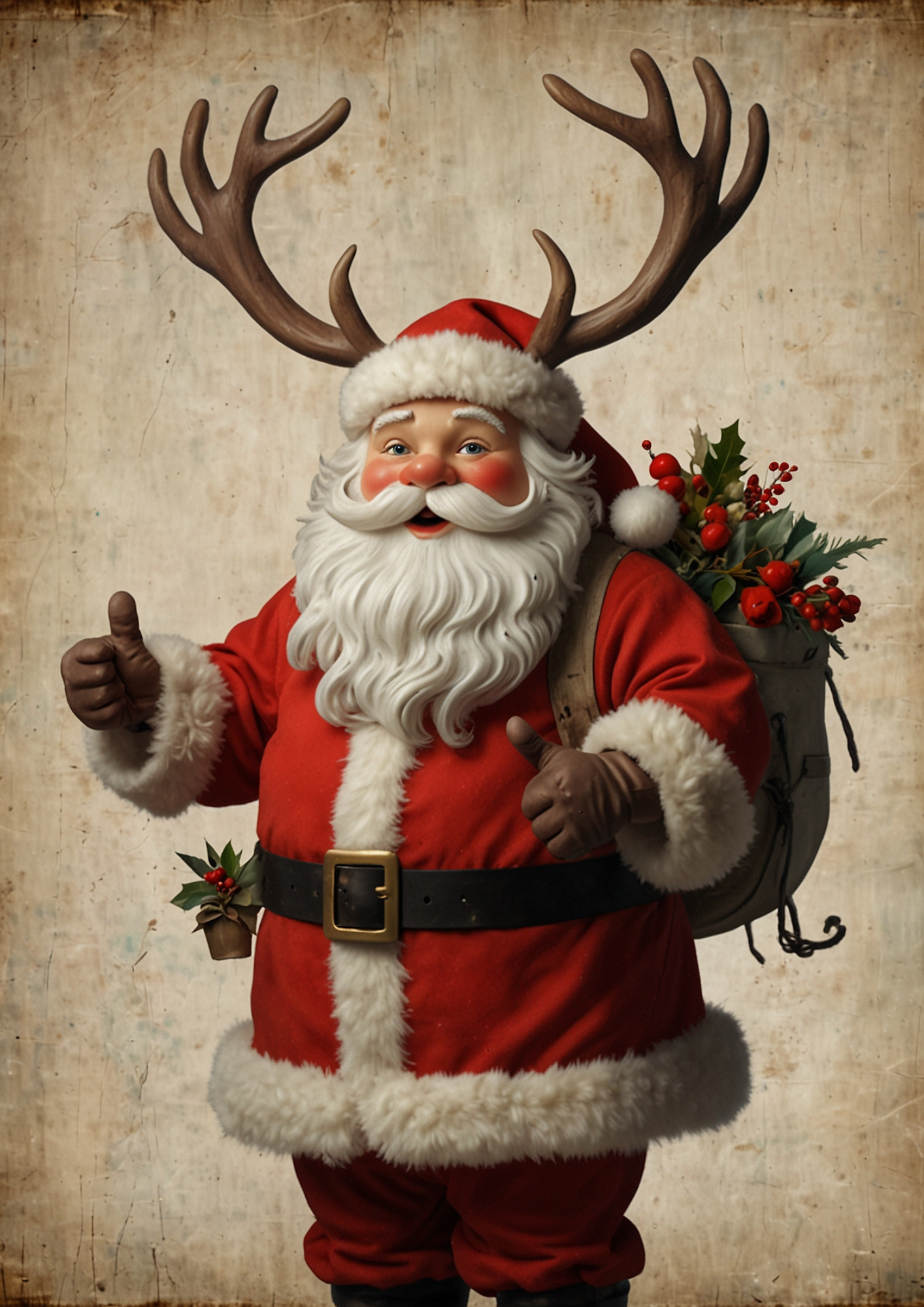 Sticker Sheet / Greeting Card – Santa Claus With Reindeer Background For Journaling Full Cat. No. 5306