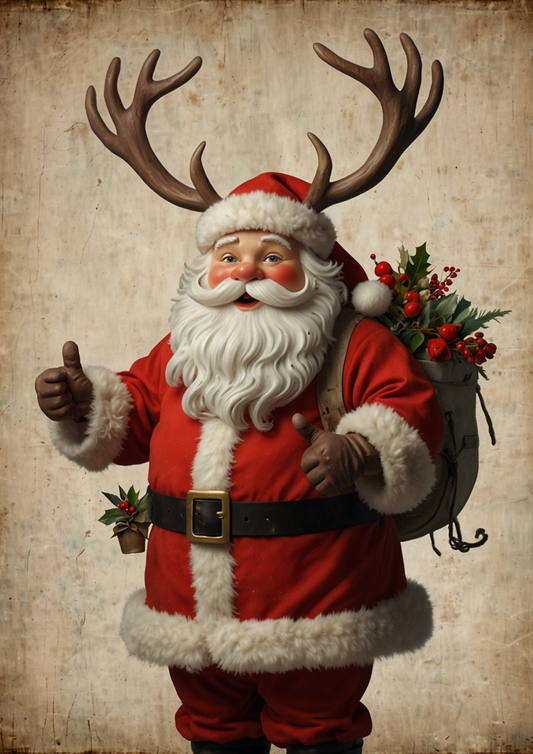 Sticker Sheet / Greeting Card – Santa Claus With Reindeer Background For Journaling Full Cat. No. 5306