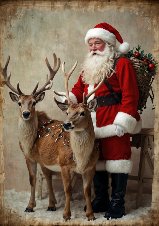 Sticker Sheet / Greeting Card – Santa Claus With Reindeer Background For Journaling Full Cat. No. 5307
