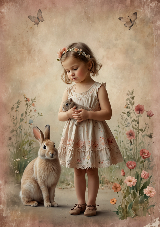 Sticker Sheet / Greeting Card – Girl With Bunny Background For Journaling Full Cat. No. 5310