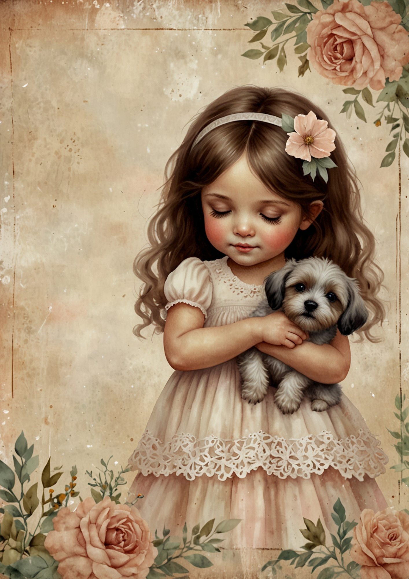 Sticker Sheet / Greeting Card – Girl With Dog Journaling Full Cat. No. 5317