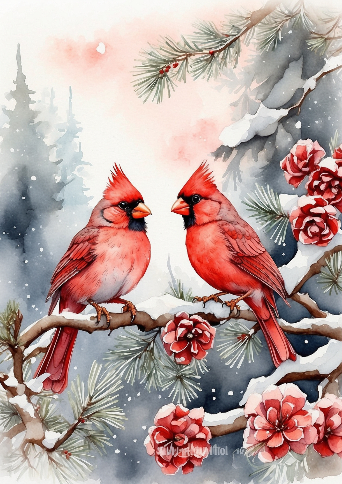 Sticker Sheet / Greeting Card – Decoupage Red Cardinals Journaling Background Full Cat. No. 5338