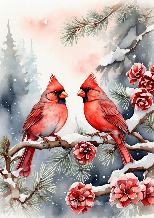 Sticker Sheet / Greeting Card – Decoupage Red Cardinals Journaling Background Full Cat. No. 5338