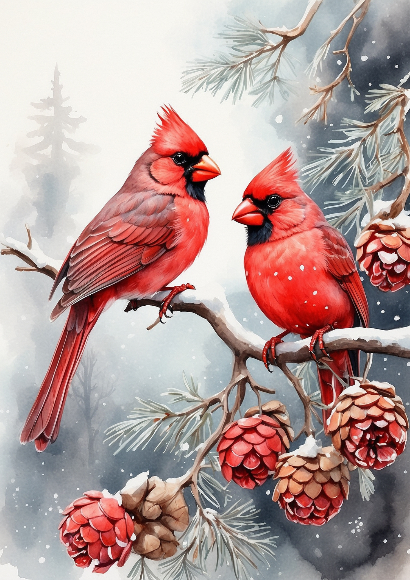 Sticker Sheet / Greeting Card – Decoupage Red Cardinals Journaling Background Full Cat. No. 5339