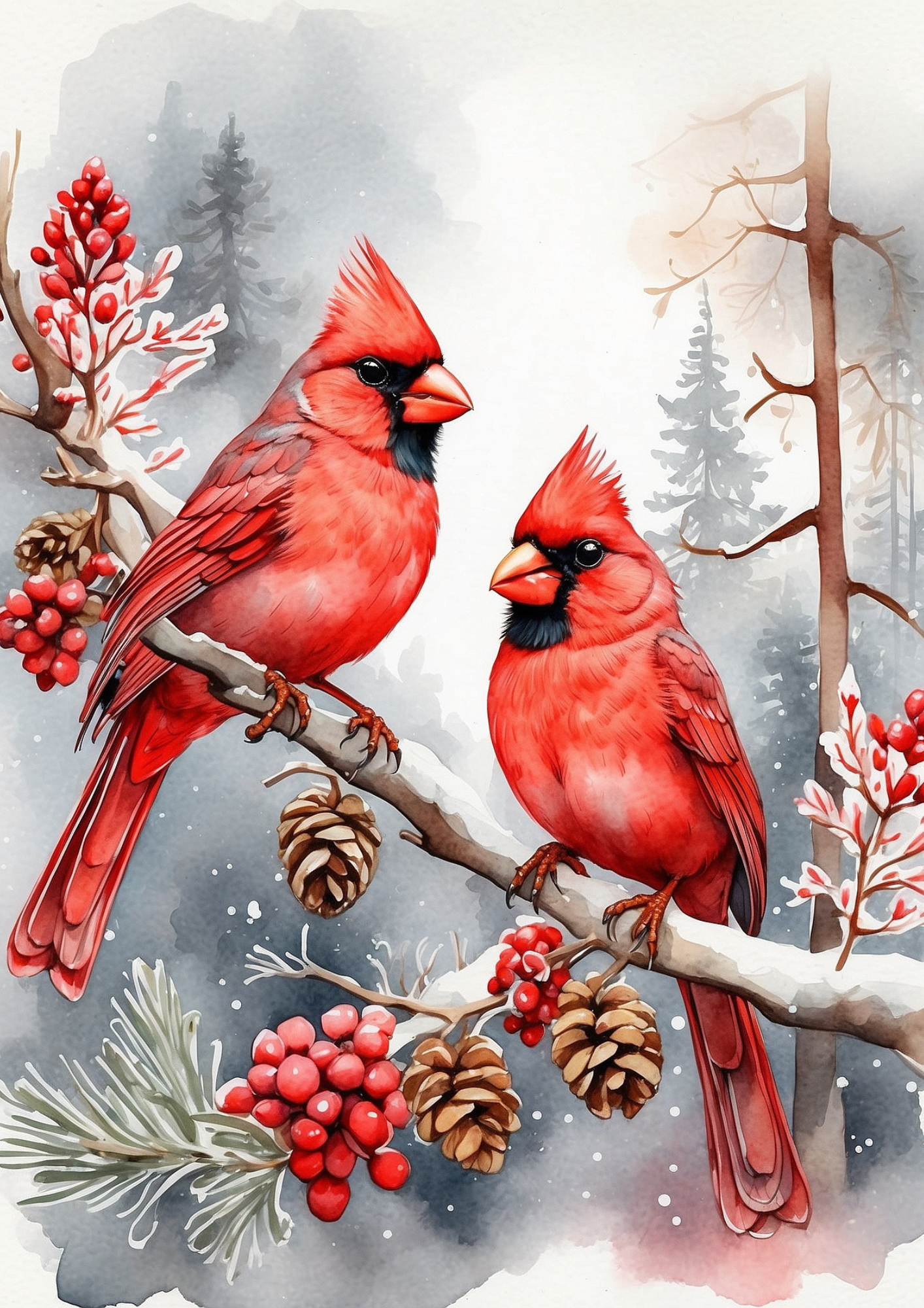 Sticker Sheet / Greeting Card – Decoupage Red Cardinals Journaling Background Full Cat. No. 5340