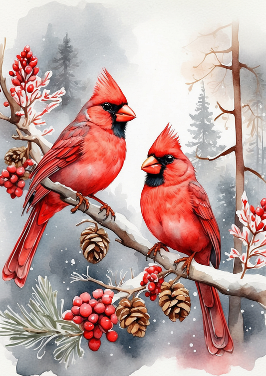 Sticker Sheet / Greeting Card – Decoupage Red Cardinals Journaling Background Full Cat. No. 5340
