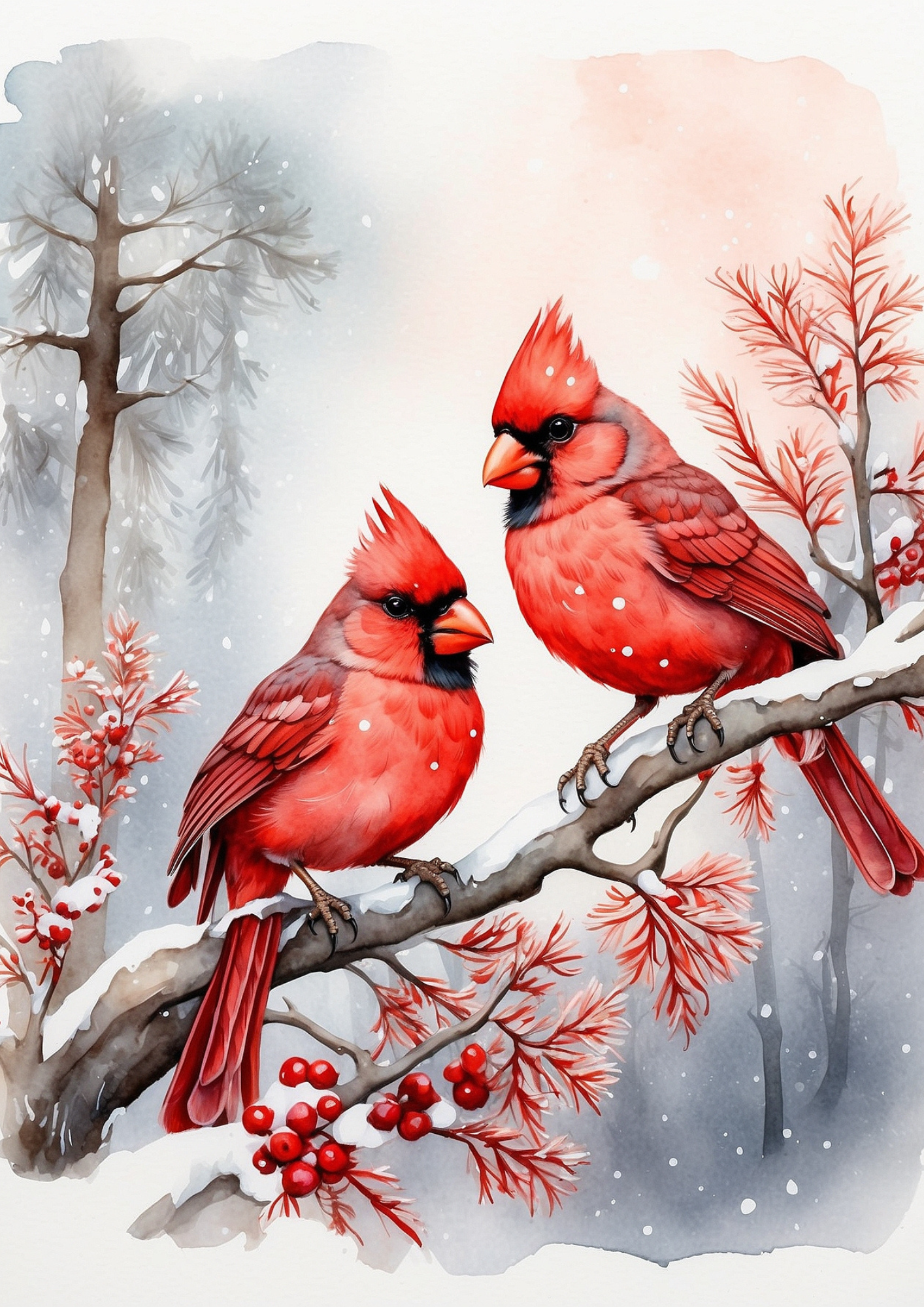 Sticker Sheet / Greeting Card – Decoupage Red Cardinals Journaling Background Full Cat. No. 5341