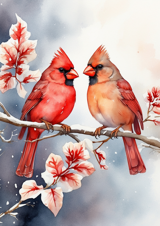 Sticker Sheet / Greeting Card – Decoupage Red Cardinals Journaling Background Full Cat. No. 5342