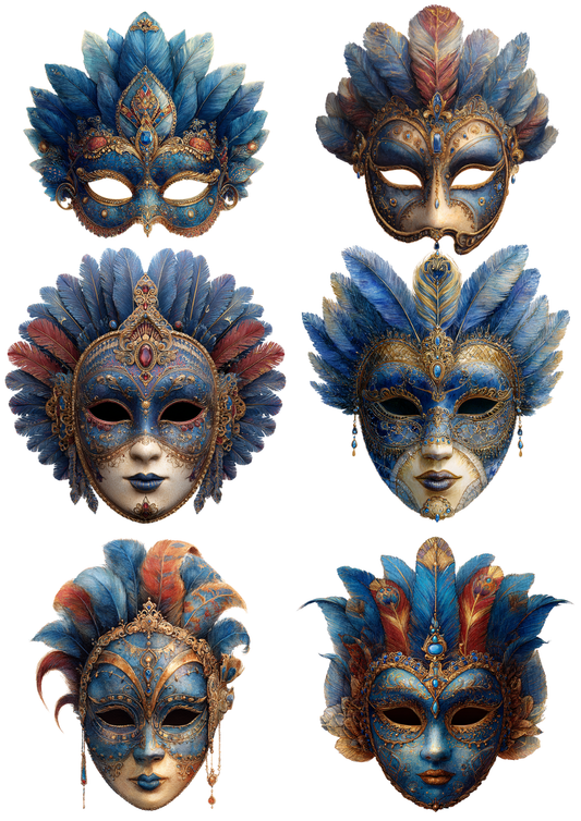 Sticker Sheet / Greeting Card – Venetian Carnival Masks Collagel Cat. No. 5353