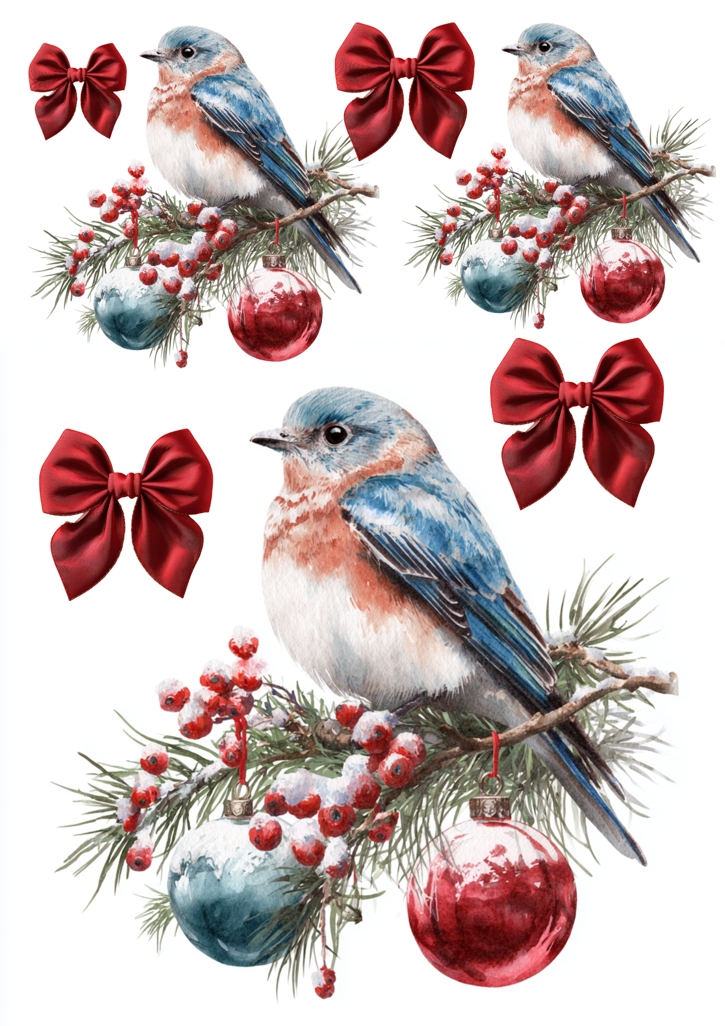 Sticker Sheet / Greeting Card – Birds With Christmas Tree Bauble Collage Cat. No. 5365