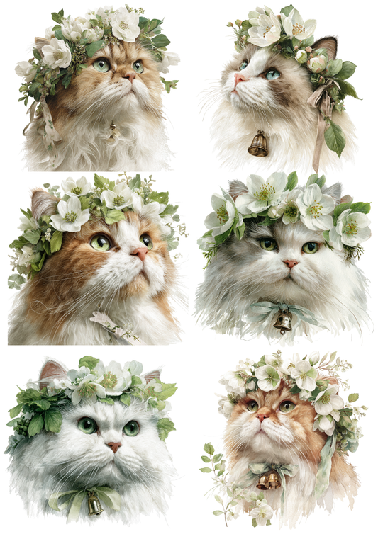 Sticker Sheet / Greeting Card – Cat In A Wreath Collage Cat. No. 5373