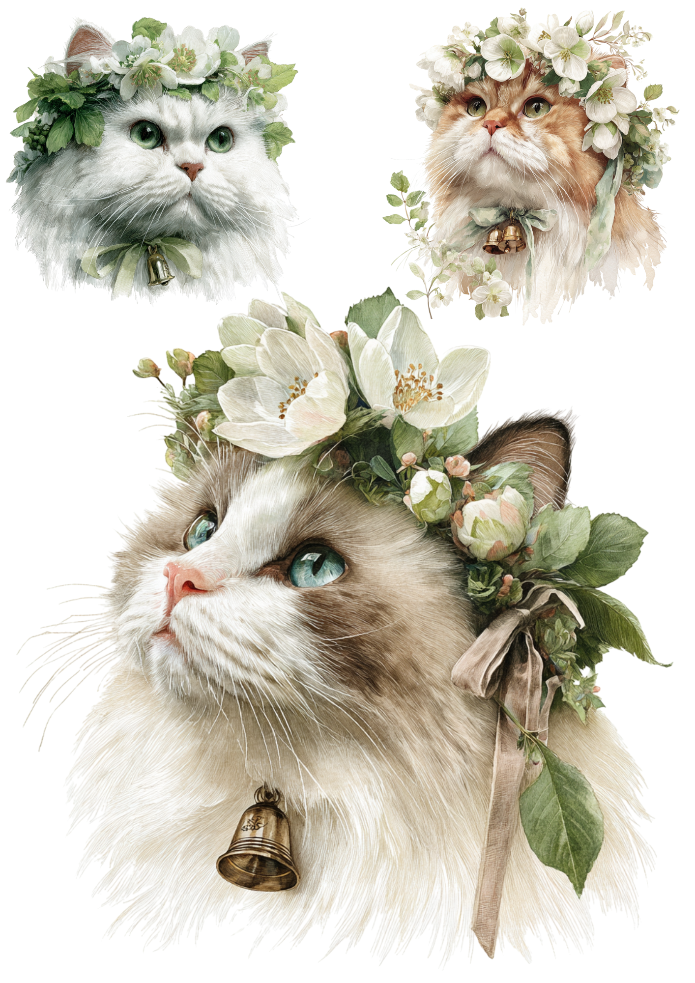 Sticker Sheet / Greeting Card – Cat In A Wreath Collage Cat. No. 5374