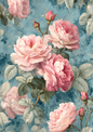 Sticker Sheet / Greeting Card – Vintage Roses Background on Blue Full Cat. No. 5376