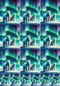Sticker Sheet / Greeting Card – Polar Bears with Aurora Borealis Collage Cat. No. 5378