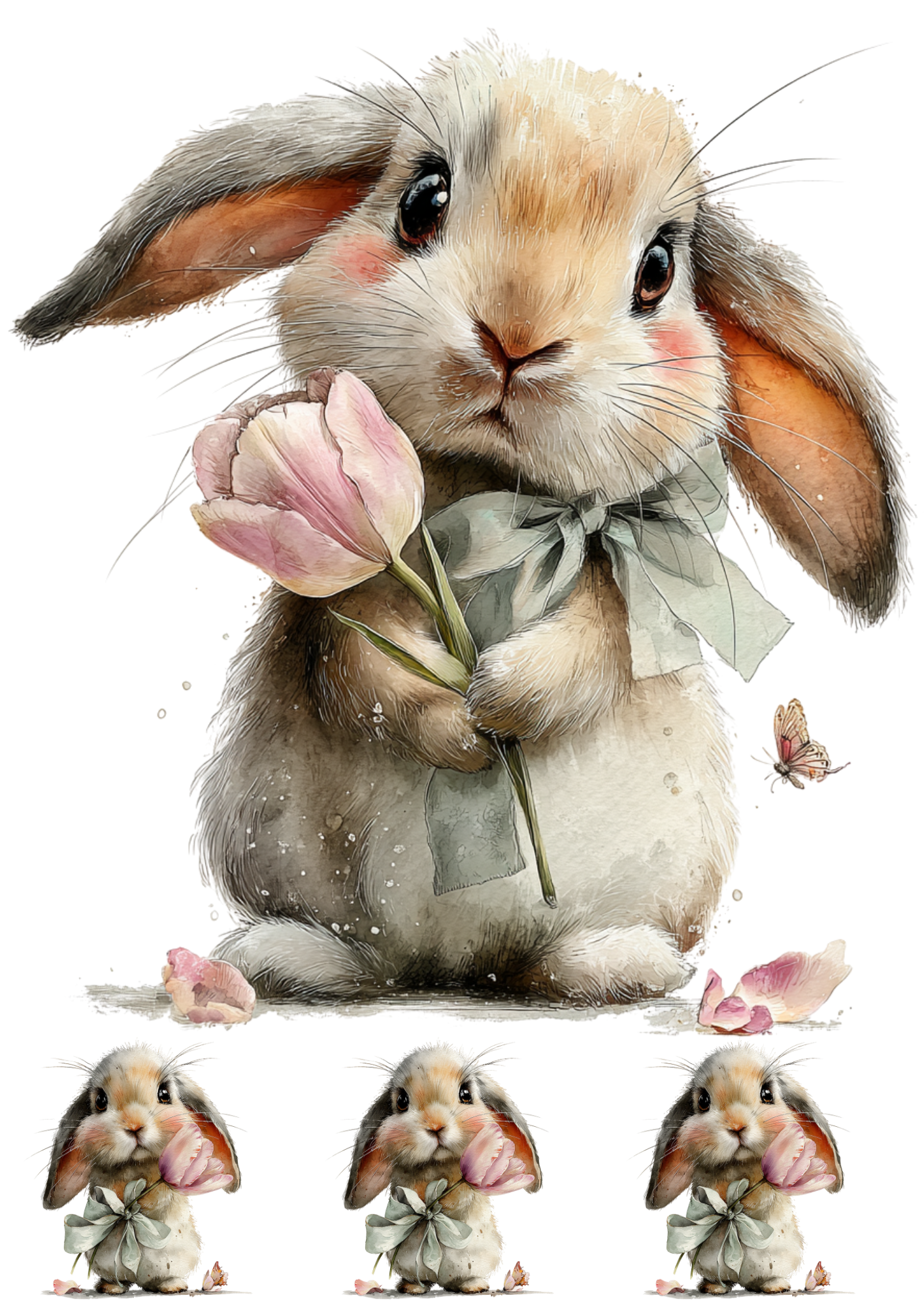 Sticker Sheet / Greeting Card – Easter Rabbit With Tulip Collage Cat. No. 5384
