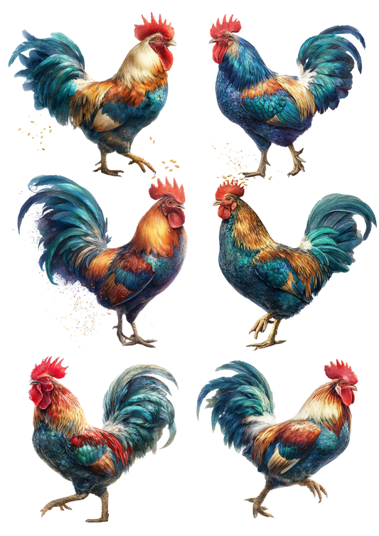 Sticker Sheet / Greeting Card – Rooster Collage Cat. No. 5385