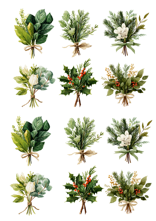 Sticker Sheet / Greeting Card – Christmas Greenery Collage Cat. No. 5389