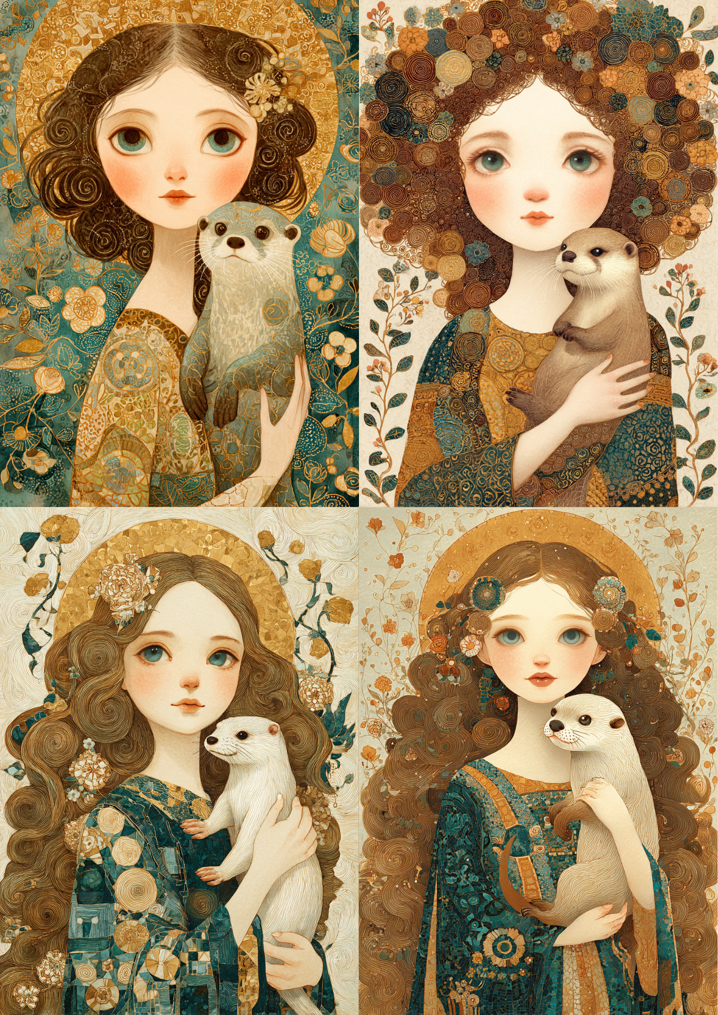 Sticker Sheet / Greeting Card – Girl with an Otter in the Style of Gustav Klimt Collage Cat. No. 5390