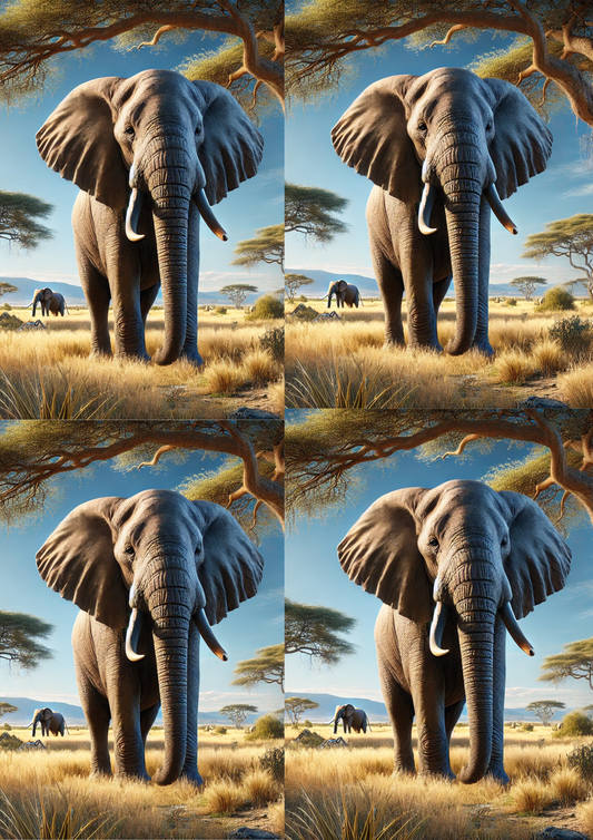 Sticker Sheet / Greeting Card – Elephant on the Savannah Collage Cat. No. 5391