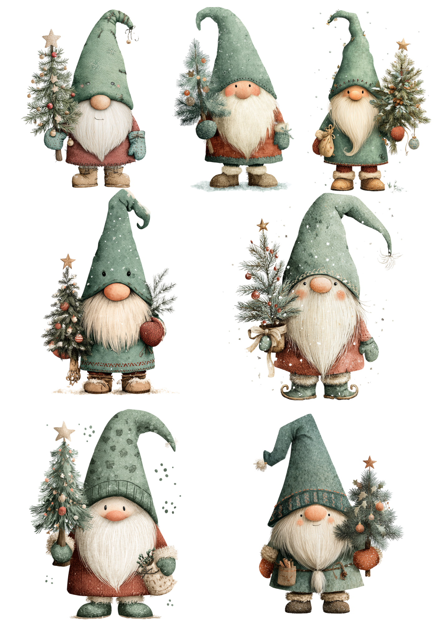 Sticker Sheet / Greeting Card – Decoupage Rice Paper Leprechaun with Christmas Tree Collage Cat. No. 5419
