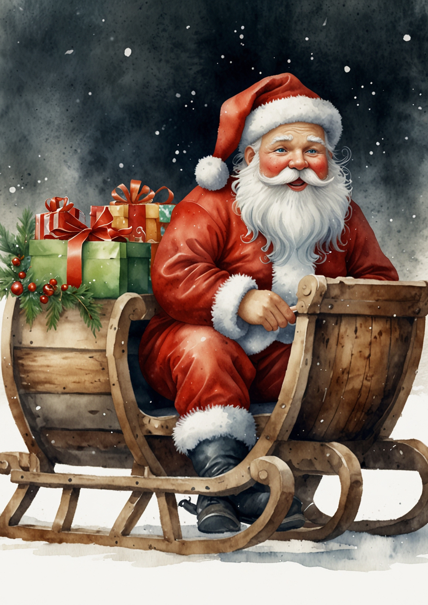 Sticker Sheet / Greeting Card – Santa Claus In Sleigh Cat. No. 5439