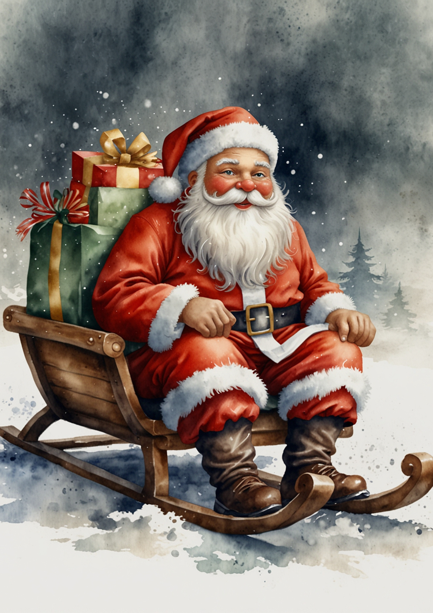 Sticker Sheet / Greeting Card – Santa Claus In Sleigh Full Cat. No. 5440