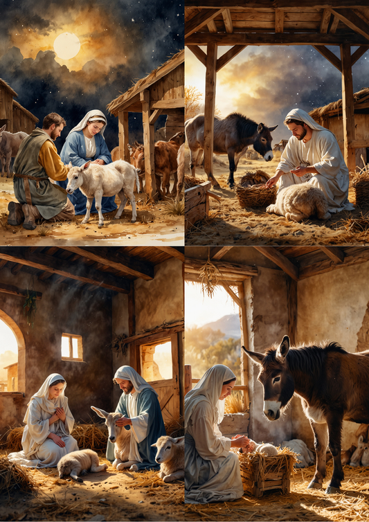 Sticker Sheet / Greeting Card – Christmas Nativity Scene Collage Cat. No. 5458