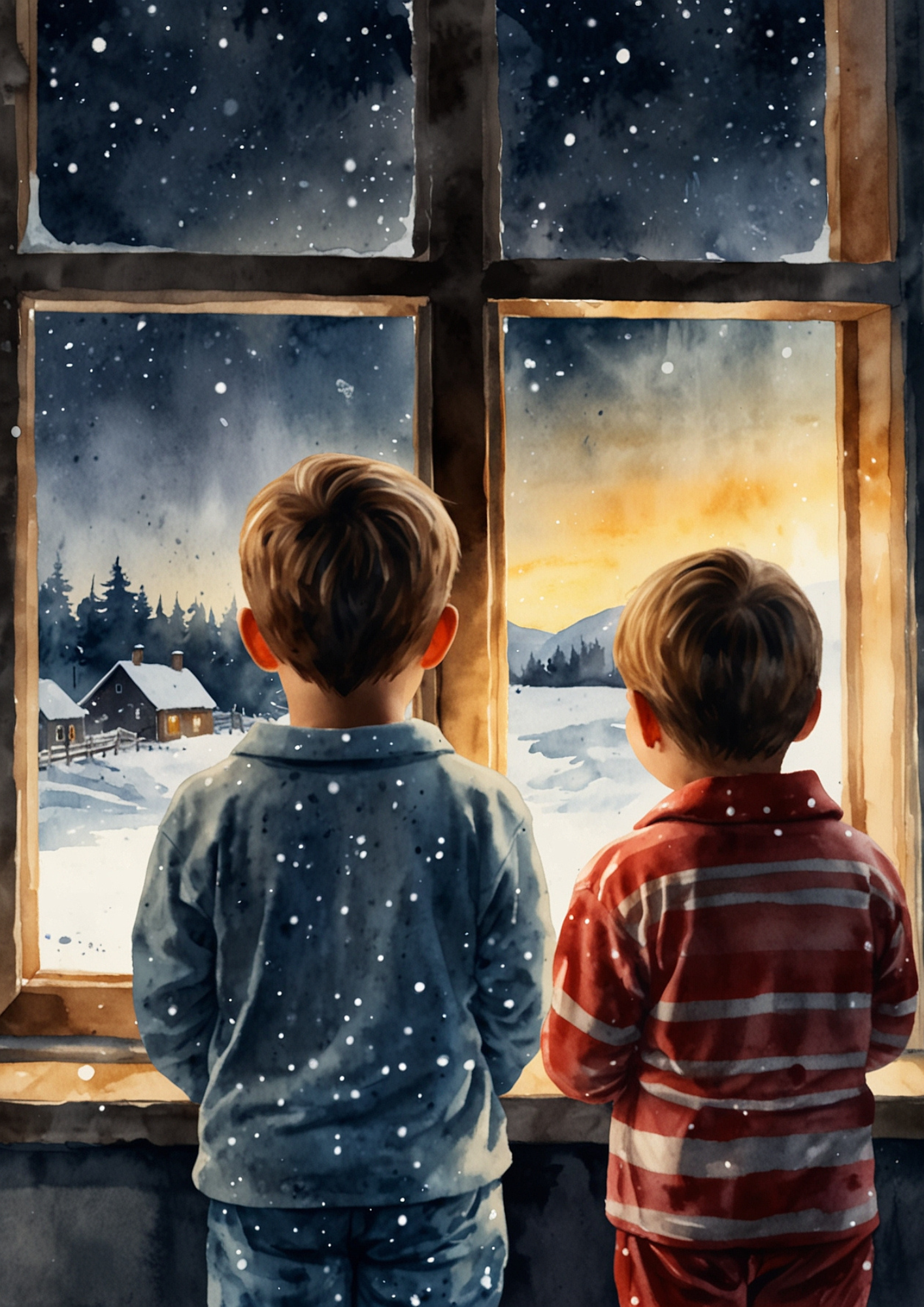 Sticker Sheet / Greeting Card – Children Looking Out The Window In Winter Full Cat. No. 5459