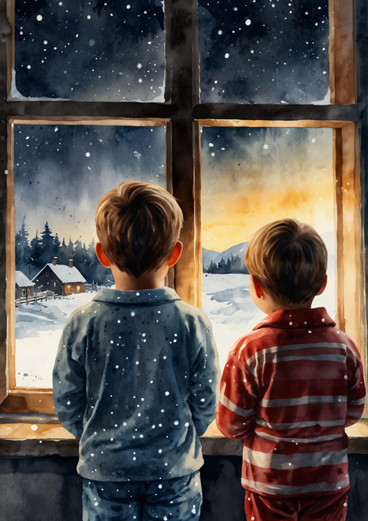 Sticker Sheet / Greeting Card – Children Looking Out The Window In Winter Full Cat. No. 5459