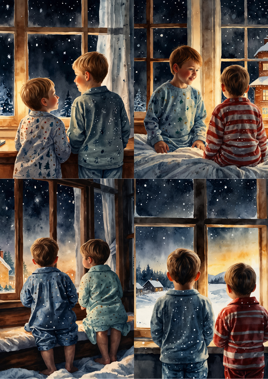 Sticker Sheet / Greeting Card – Children Looking Out The Window In Winter Collage Cat. No. 5460