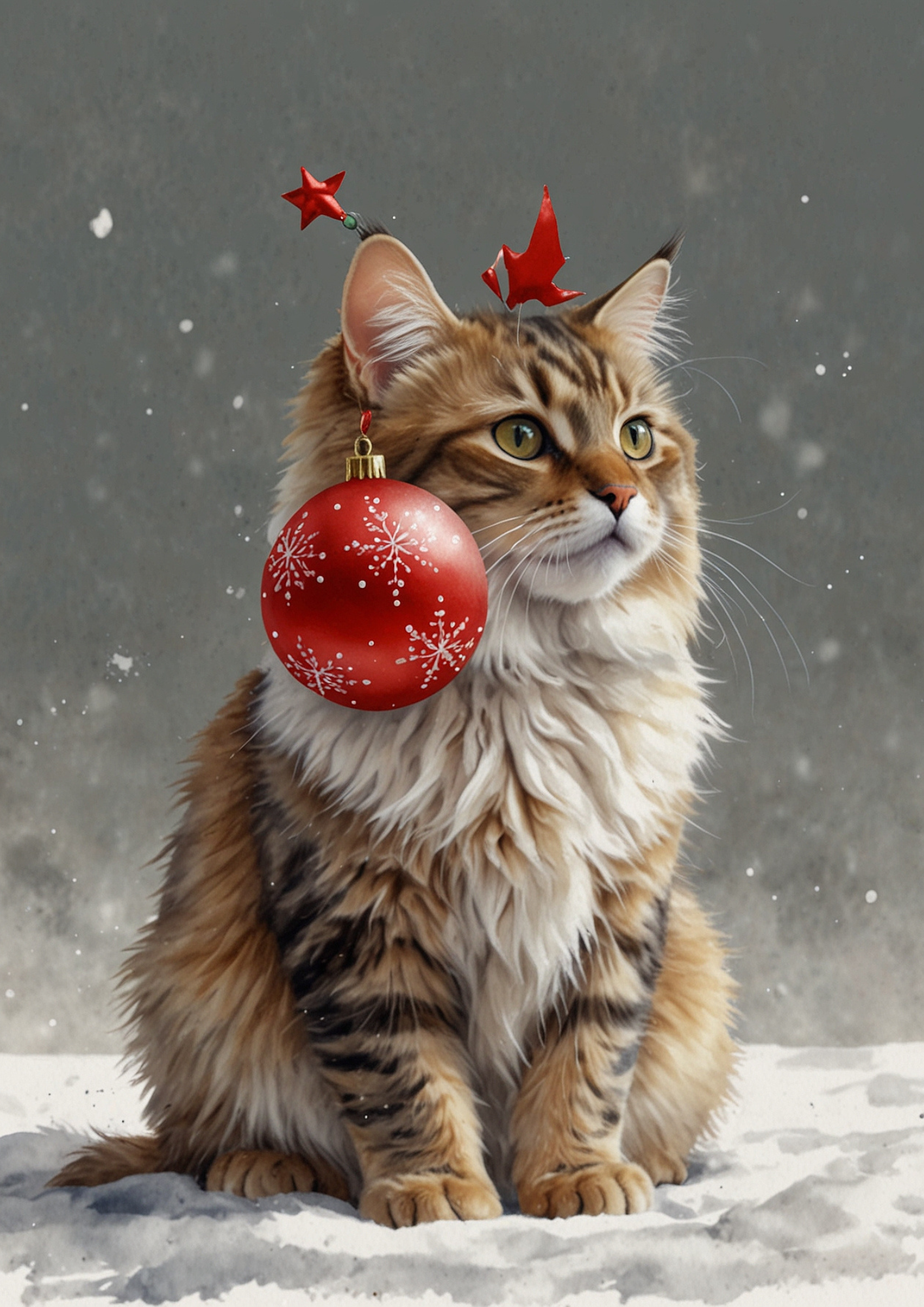 Sticker Sheet / Greeting Card – Christmas Cat And Christmas Tree Bauble Full Cat. No. 5462