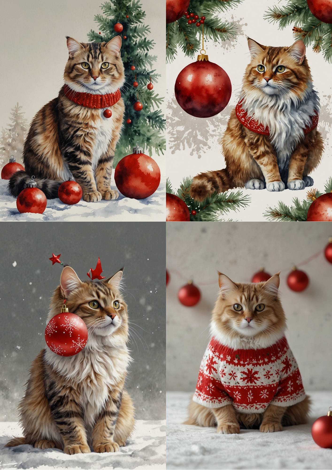 Sticker Sheet / Greeting Card – Christmas Cat And Christmas Tree Bauble Collage Cat. No. 5465